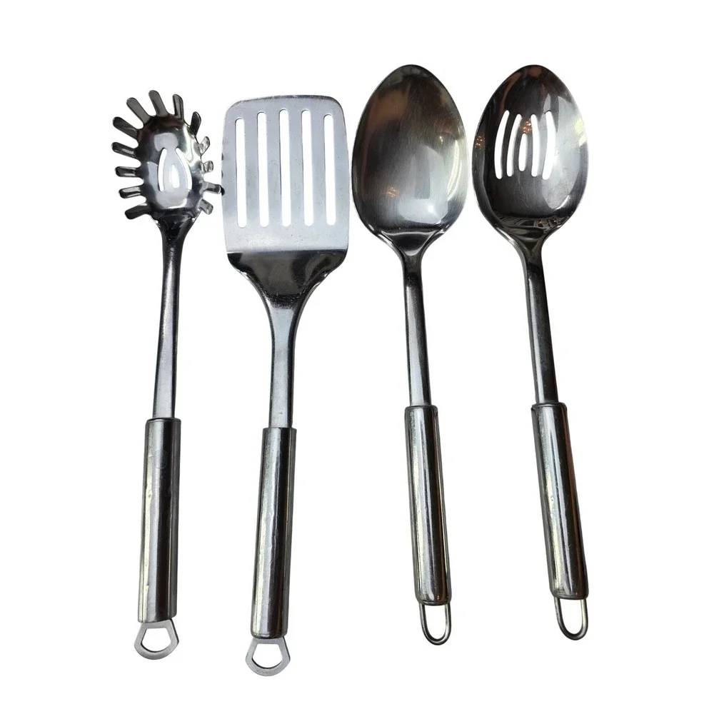 Stainless Steel Kitchen Utensil Set 4pc Spatula Pasta Server Solid Slotted P4